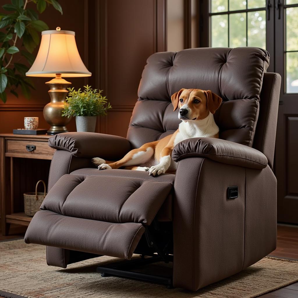 Comfortable recliner chair with adjustable features and built-in cup holders.