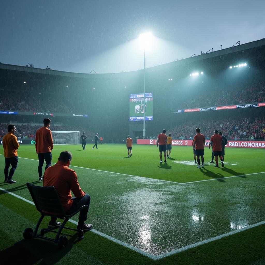 Football Match Halted by Heavy Rain