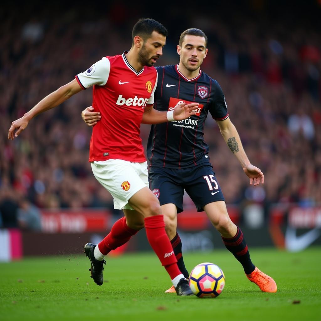 Henrikh Mkhitaryan dribbling past an opponent