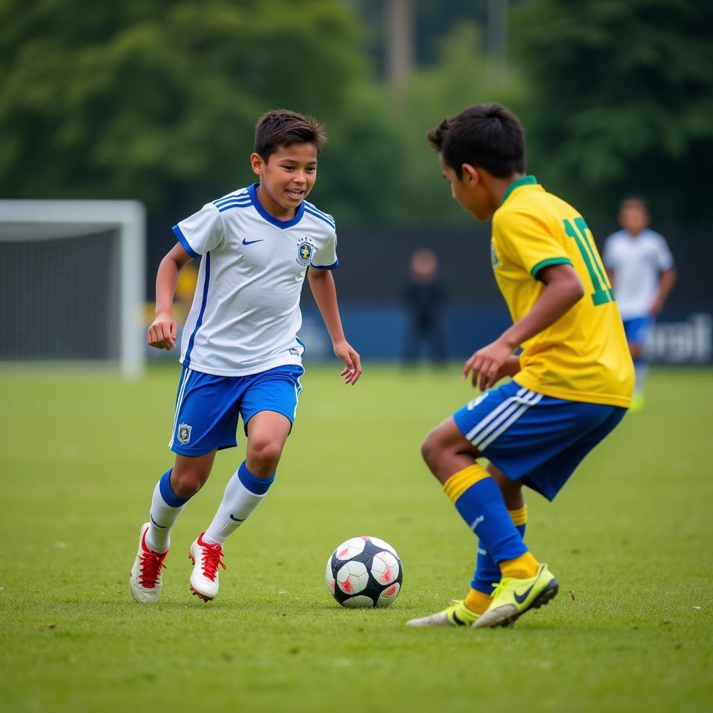 Young Brazilian footballer showcasing skills during a local match