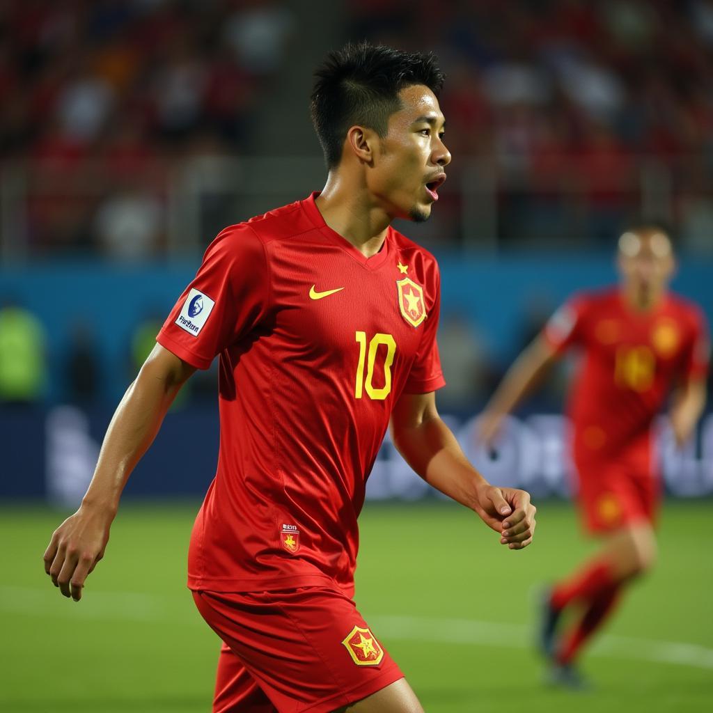 Hoang Duc representing Vietnam in an international match