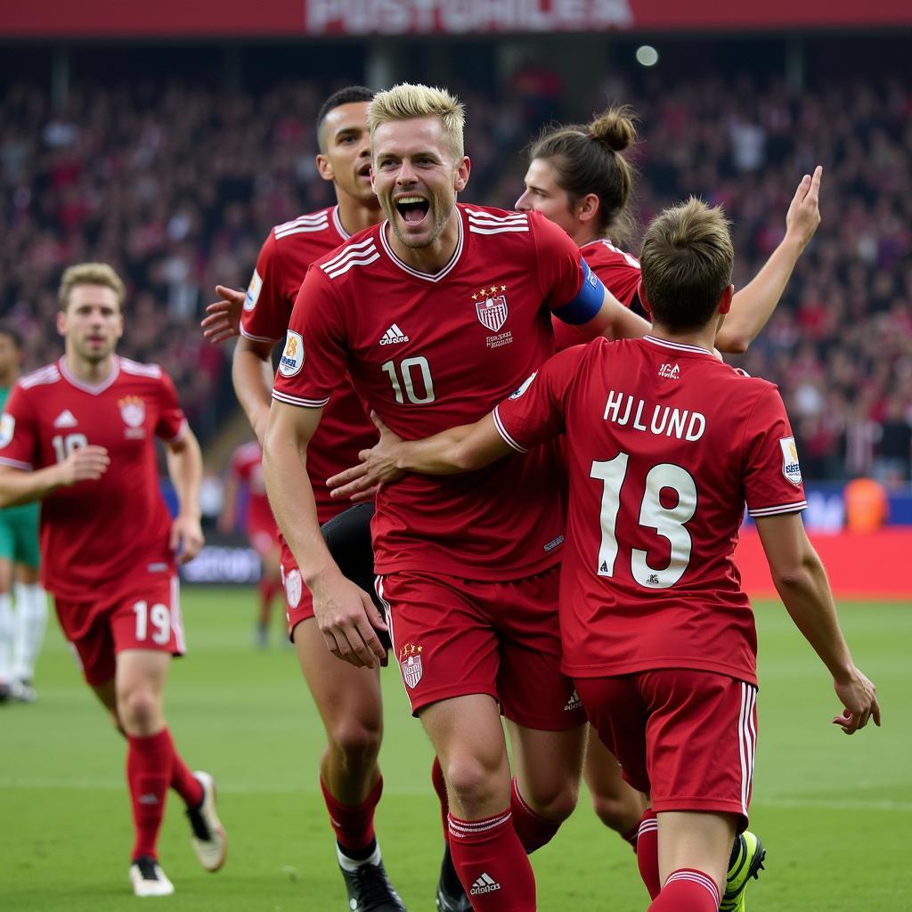 Højlund celebrates a goal