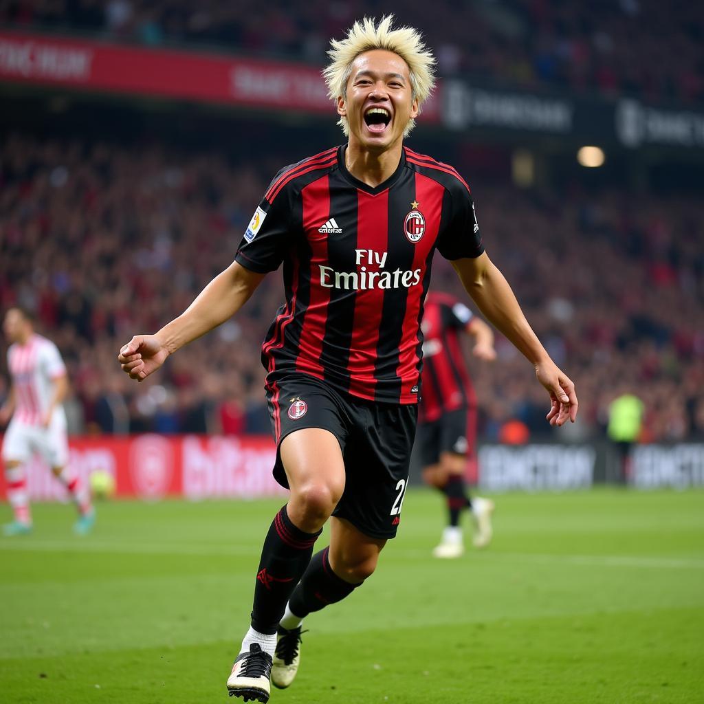 Keisuke Honda celebrating a goal for AC Milan