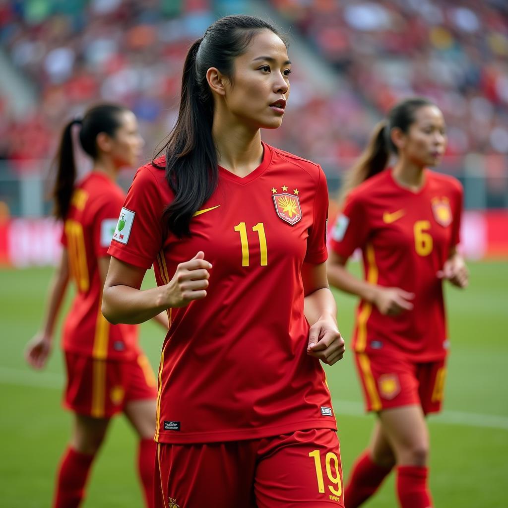 Huỳnh Như as captain of the Vietnamese women's national football team