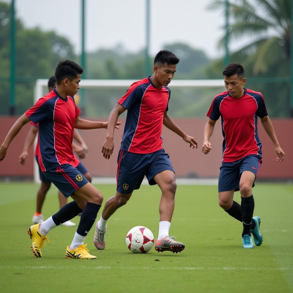 Young Indonesian footballers training at an academy