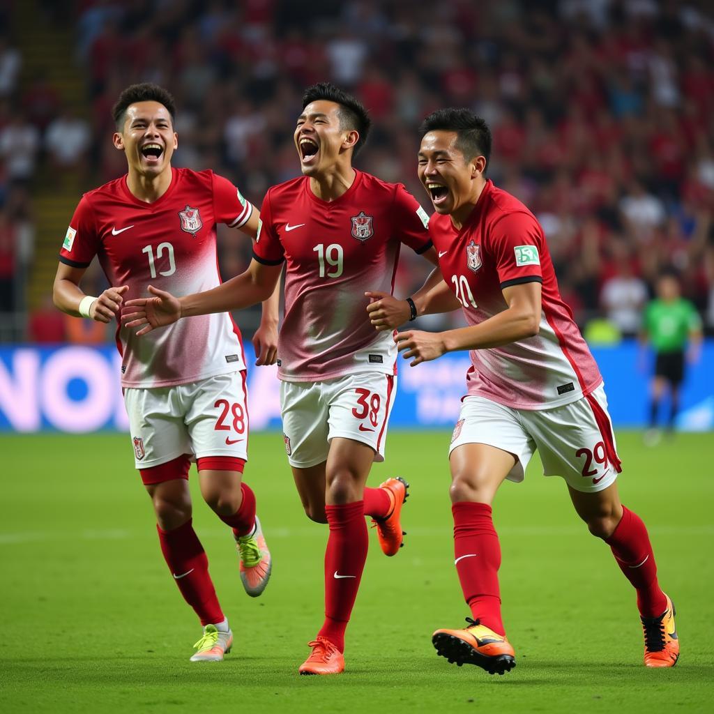 Indonesian Football Players Celebrating