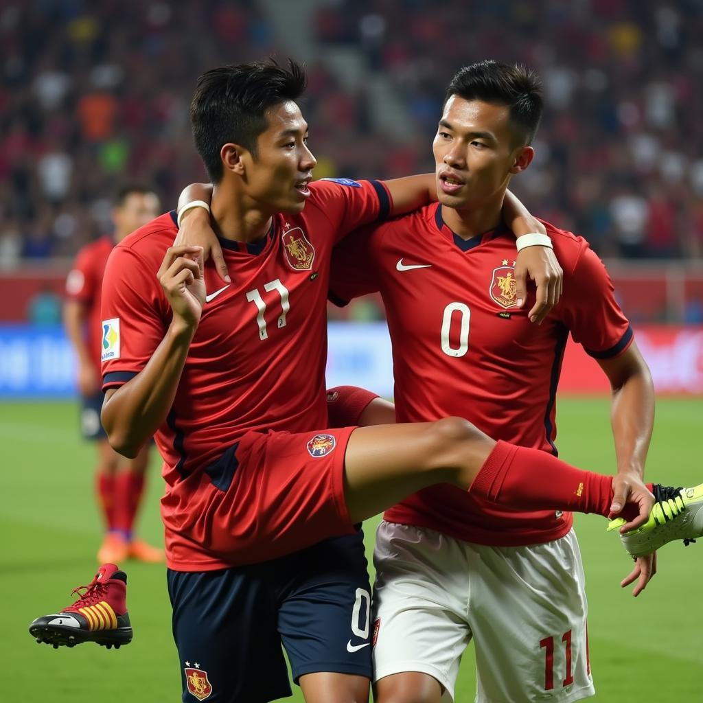 Indonesian Player Carrying Injured Van Hau