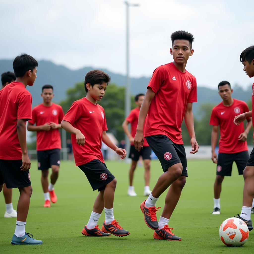 Young Indonesian footballers training