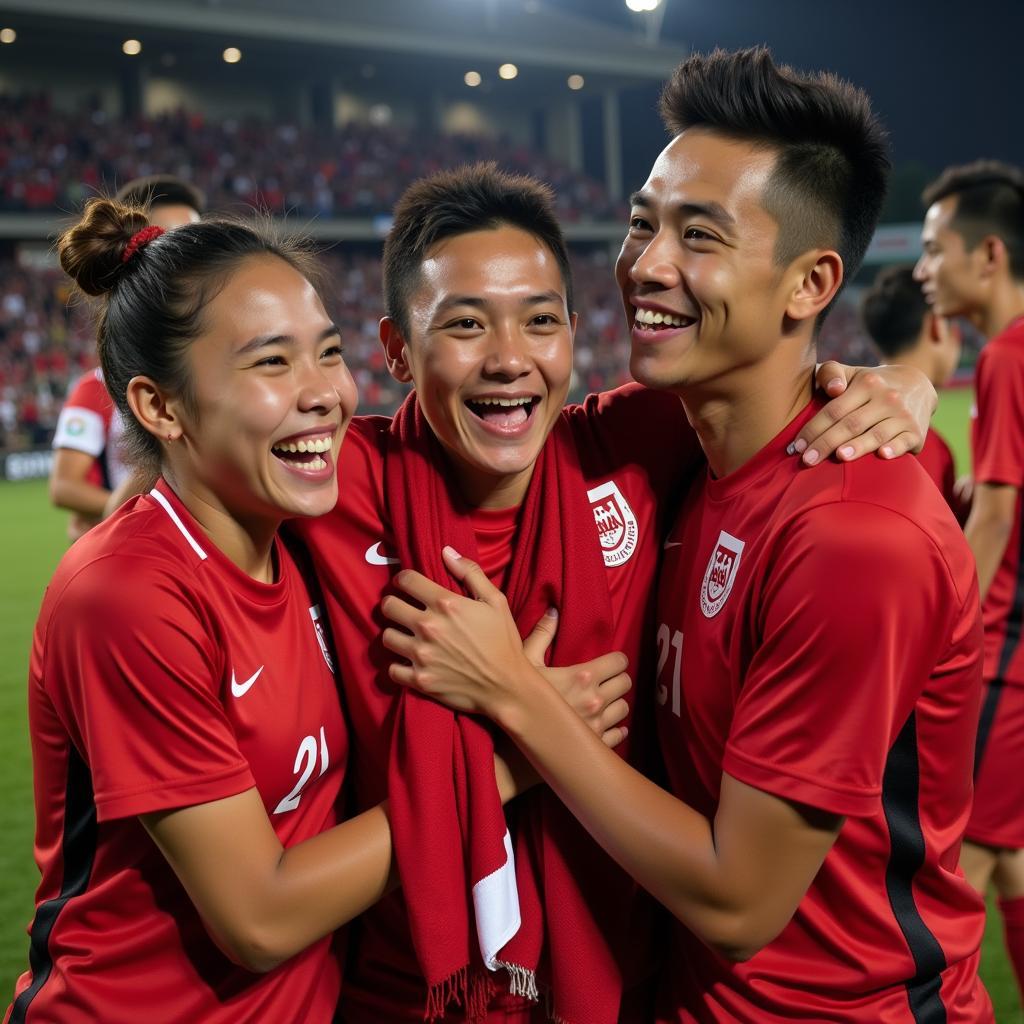 Indonesian U18 National Team celebrating a victory