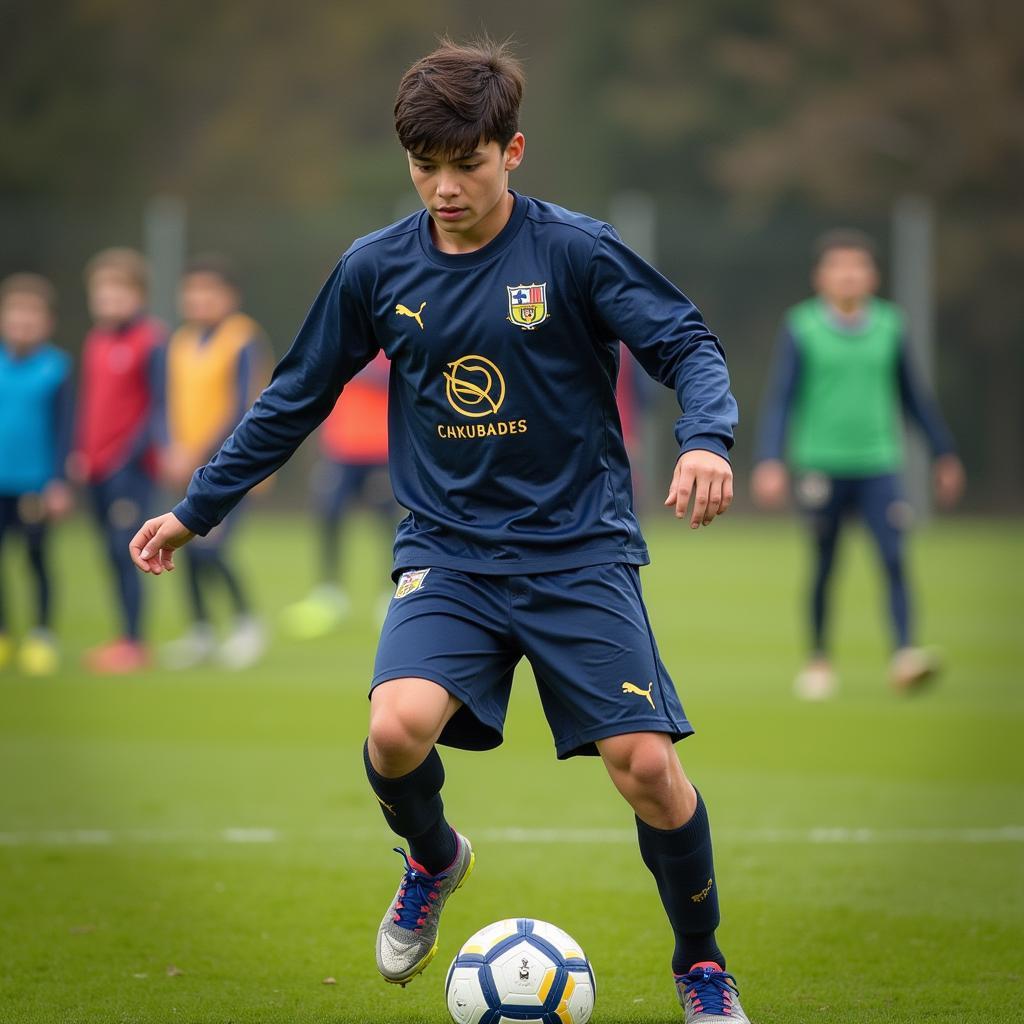 Footballer undergoing intense training