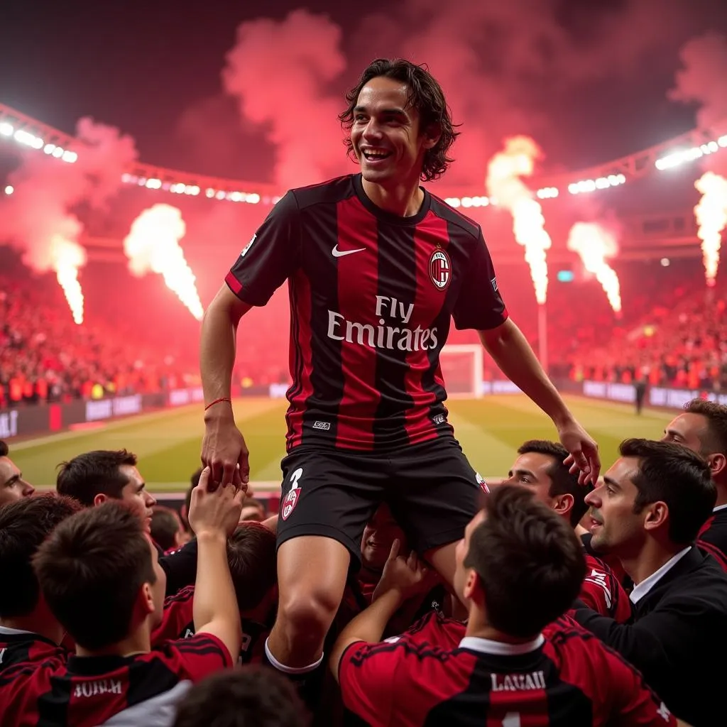 Inzaghi celebrating with AC Milan teammates