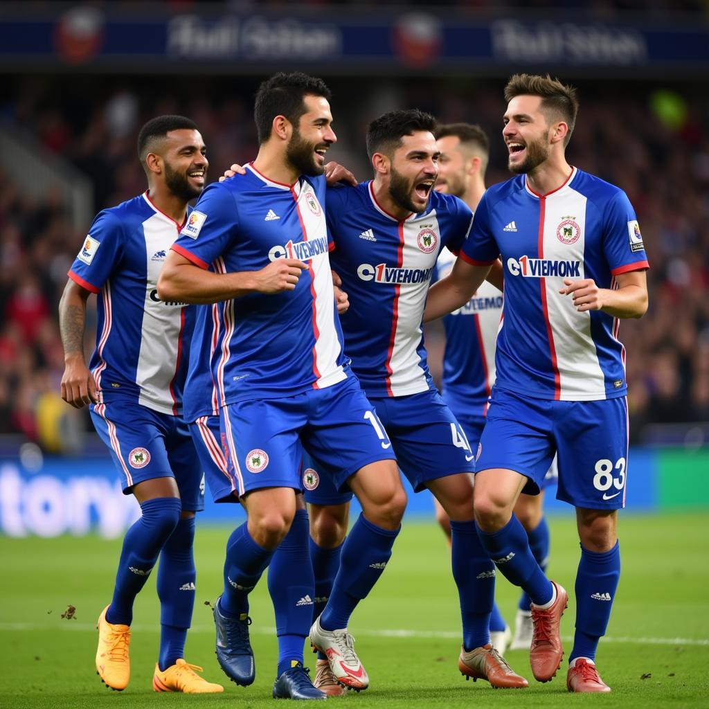 Iranian Footballers Celebrating a Goal for Brighton