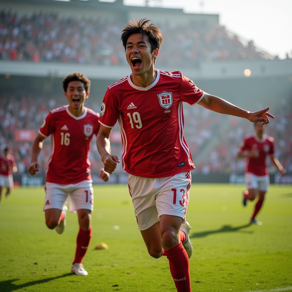 Japanese Football Player Celebrating a Goal