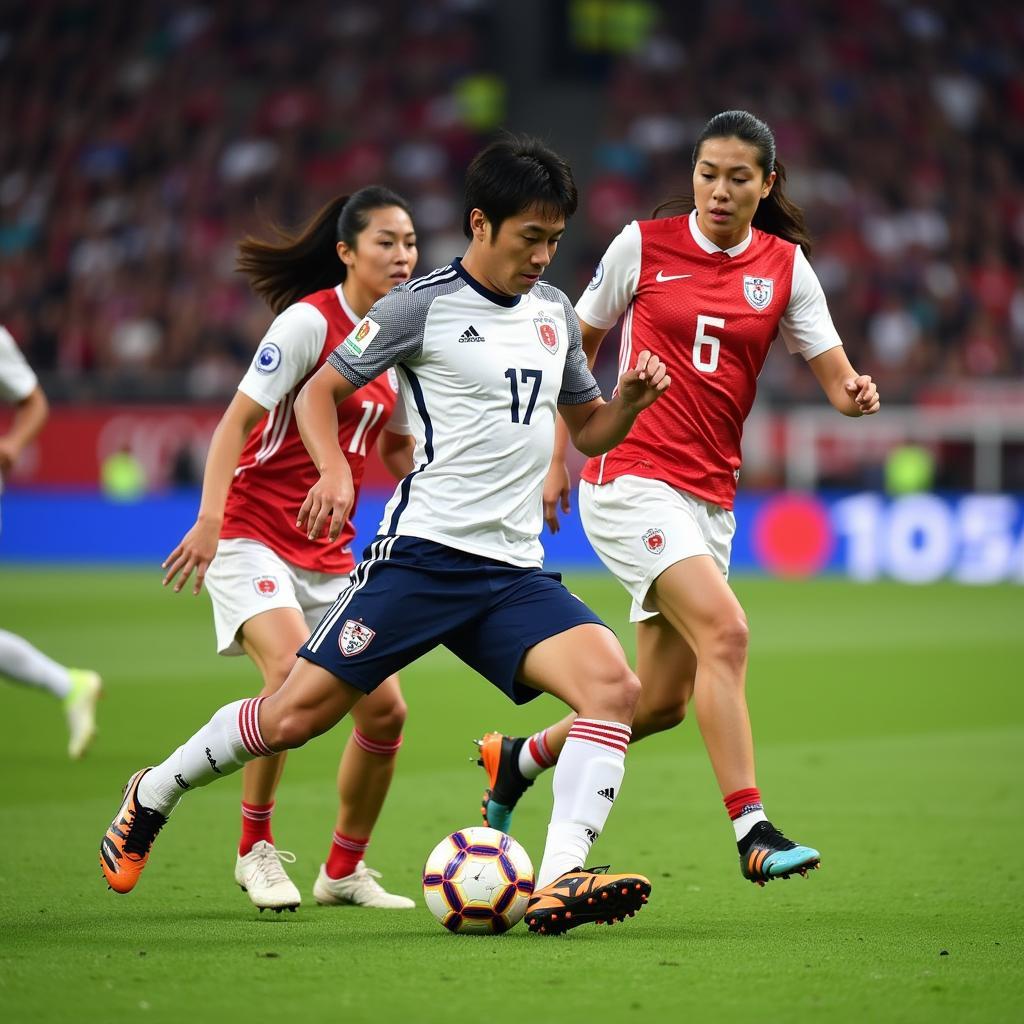 Japanese National Team Midfielders in Action