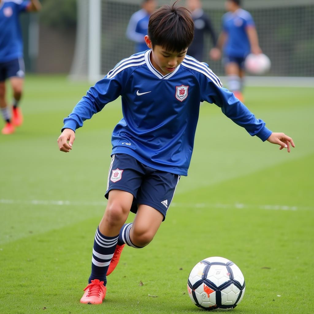 Young Japanese Football Player Training