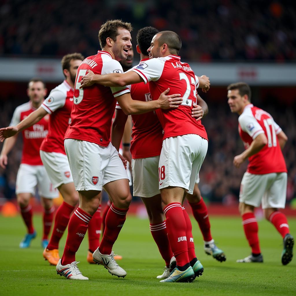 Jens Lehmann celebrates with his Arsenal teammates