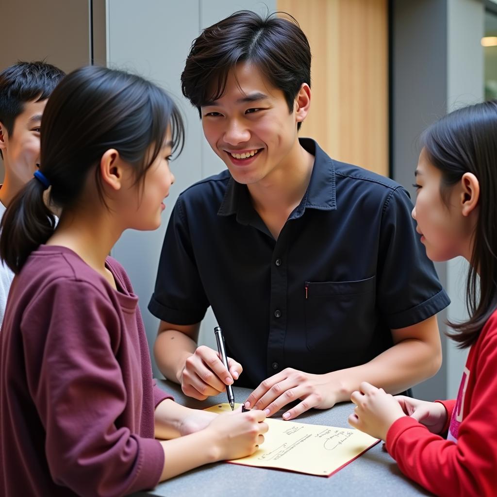 Jong Jin Sim signing autographs after a match