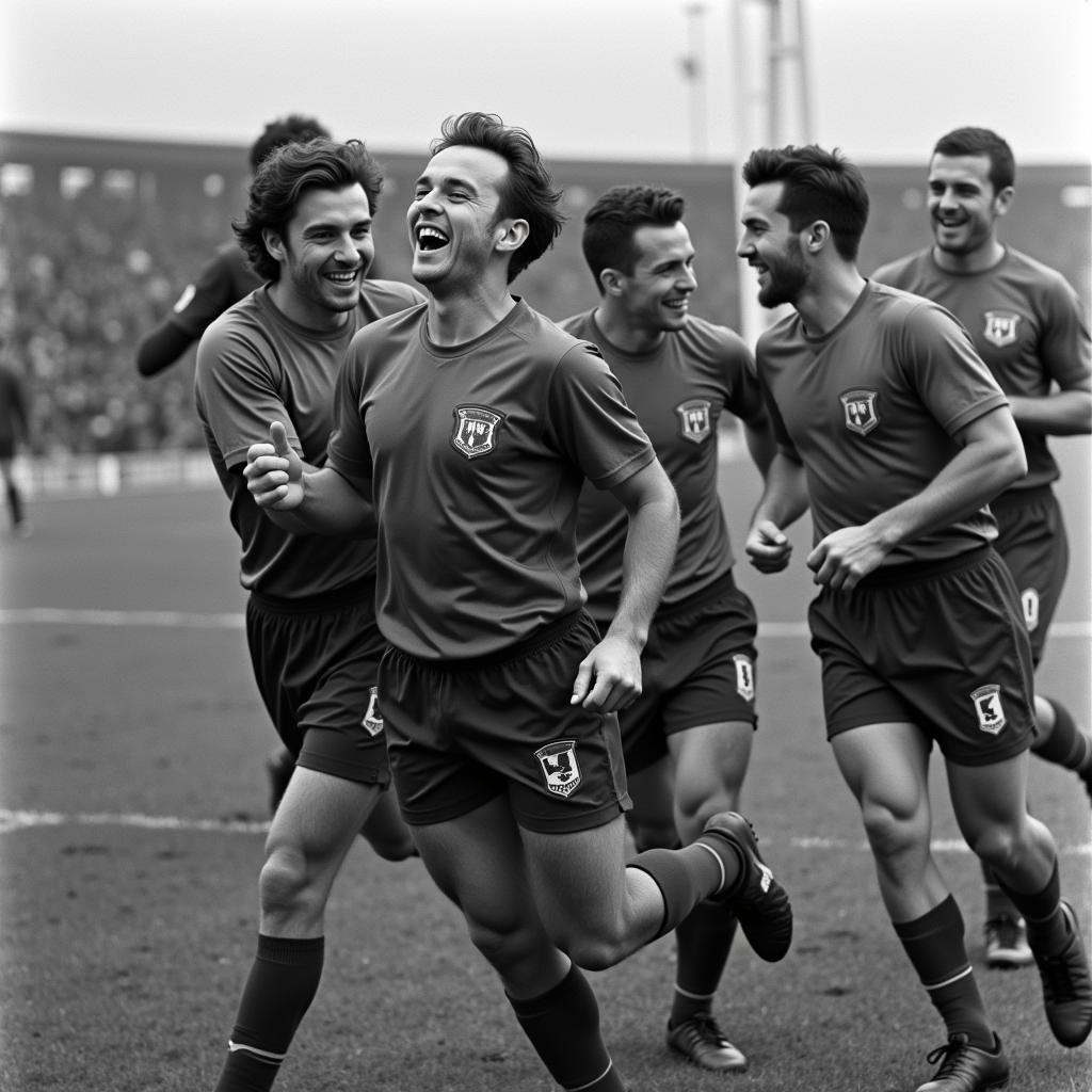 Josef Bican celebrating a goal with teammates