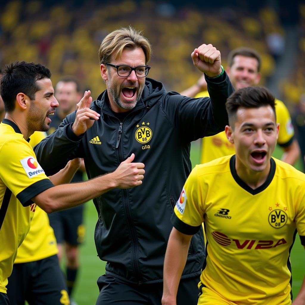 Jurgen Klopp celebrates with Dortmund players