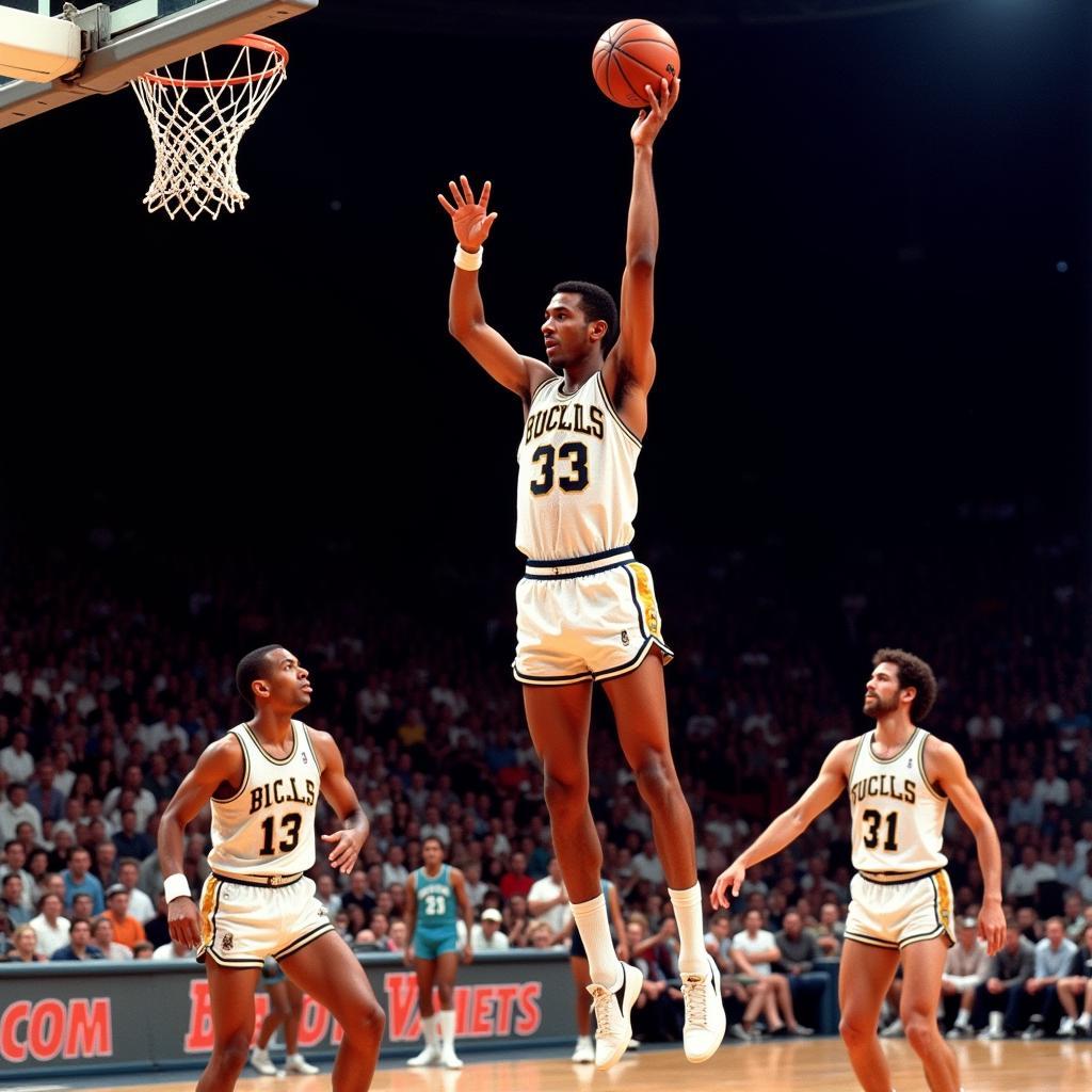 Kareem Abdul-Jabbar executing his signature skyhook