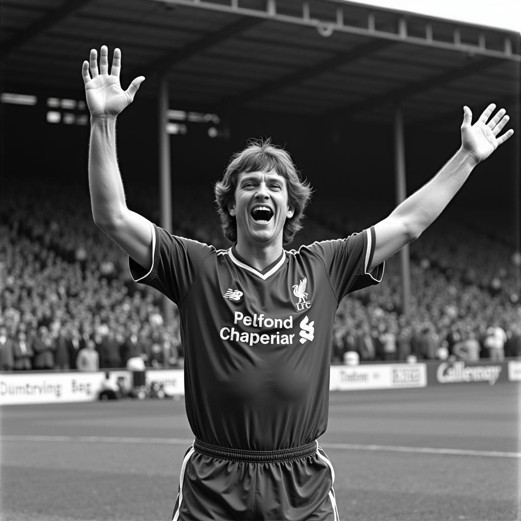 Kenny Dalglish celebrating a goal for Liverpool