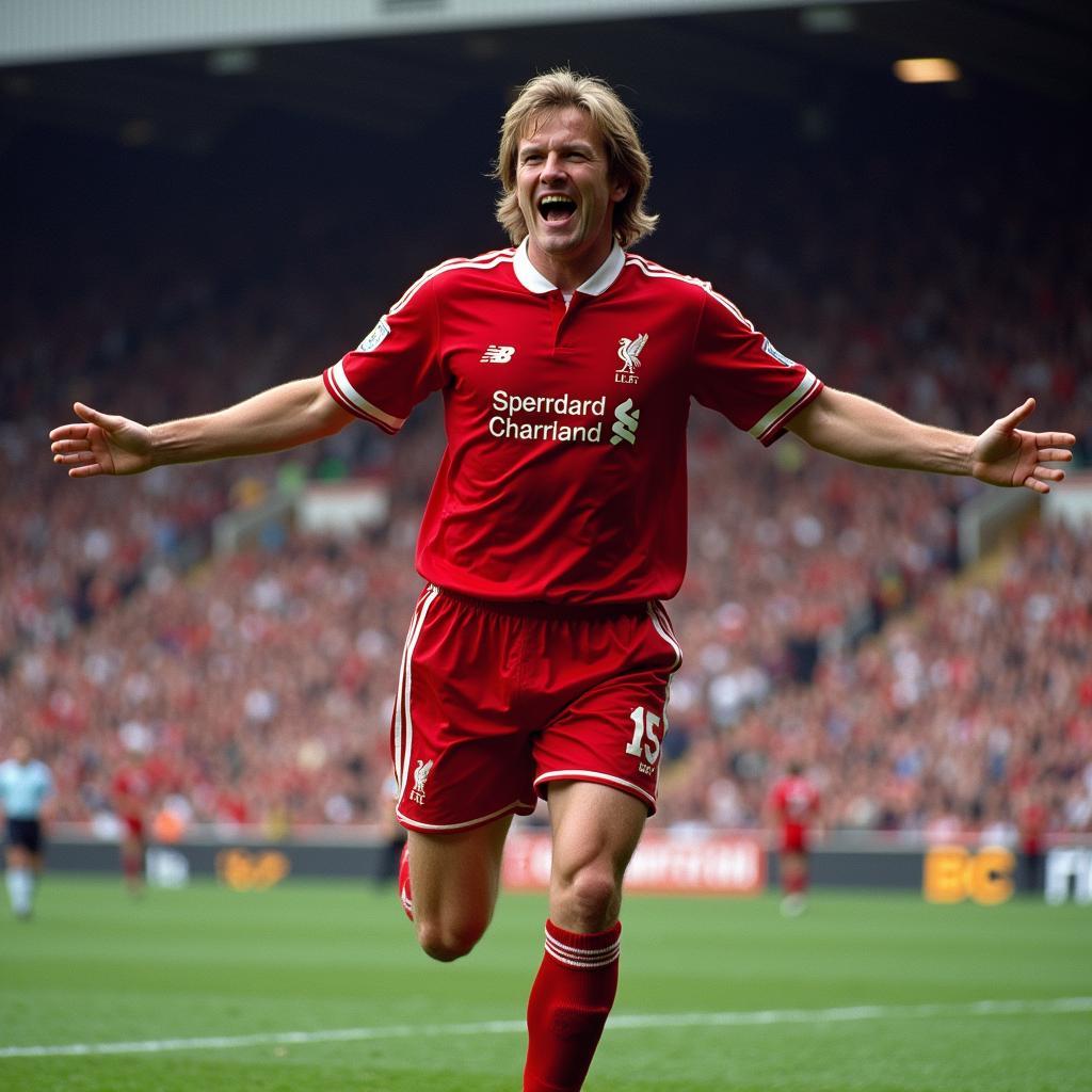 Kenny Dalglish celebrating a goal for Liverpool