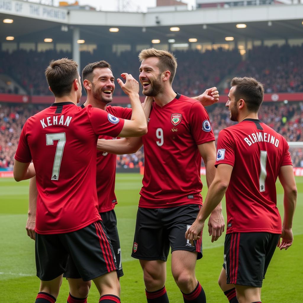 Kevin Gallacher celebrates a goal with teammates