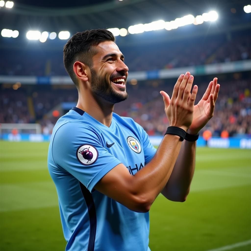 Kun Aguero acknowledges the crowd after a match.