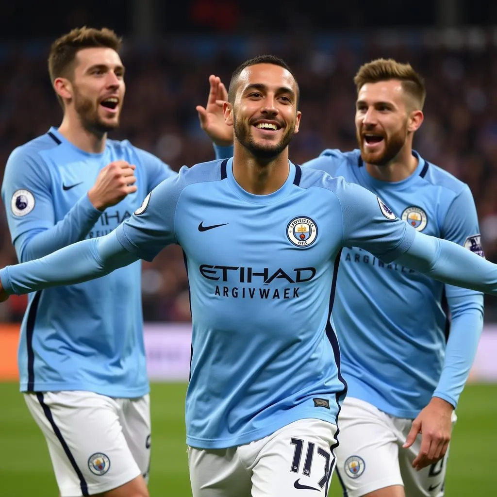 Kyle Walker celebrating a victory with Manchester City teammates.