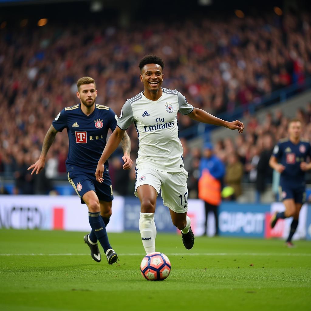 Kylian Mbappé celebrating scoring the winning goal.