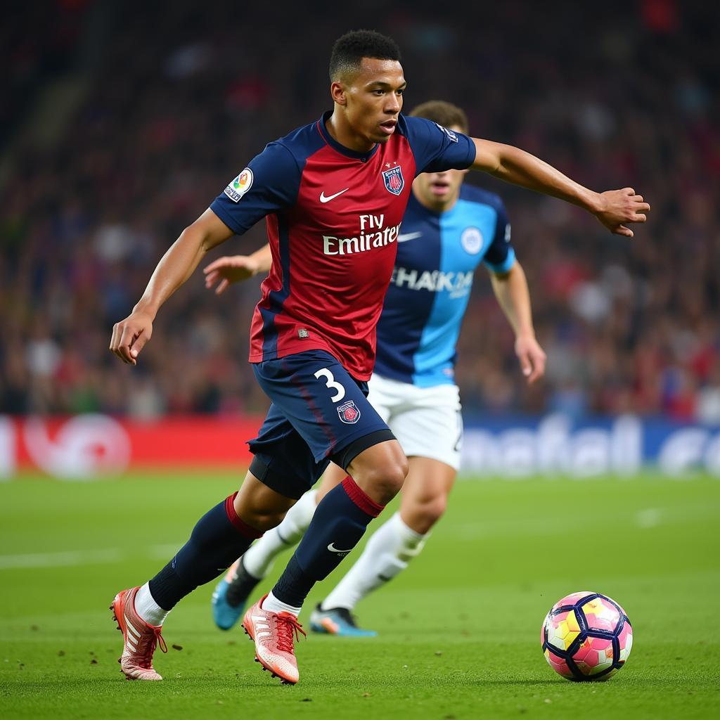 Kylian Mbappe sprinting with the ball