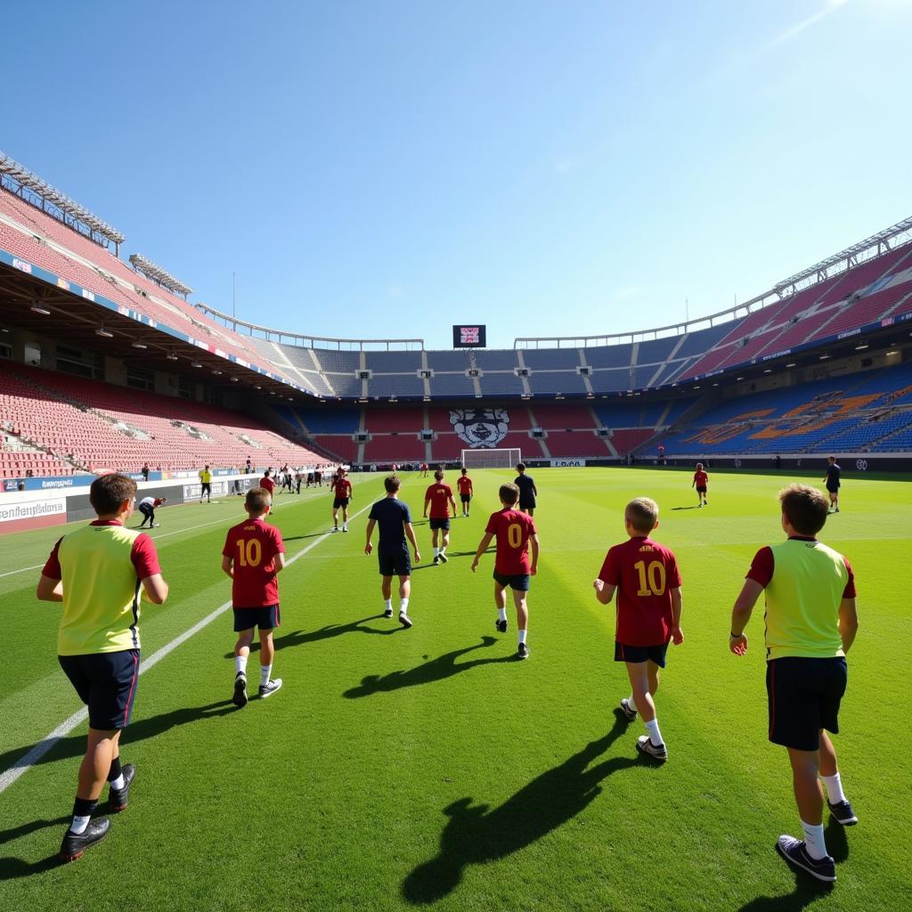 Young players training at La Masia 