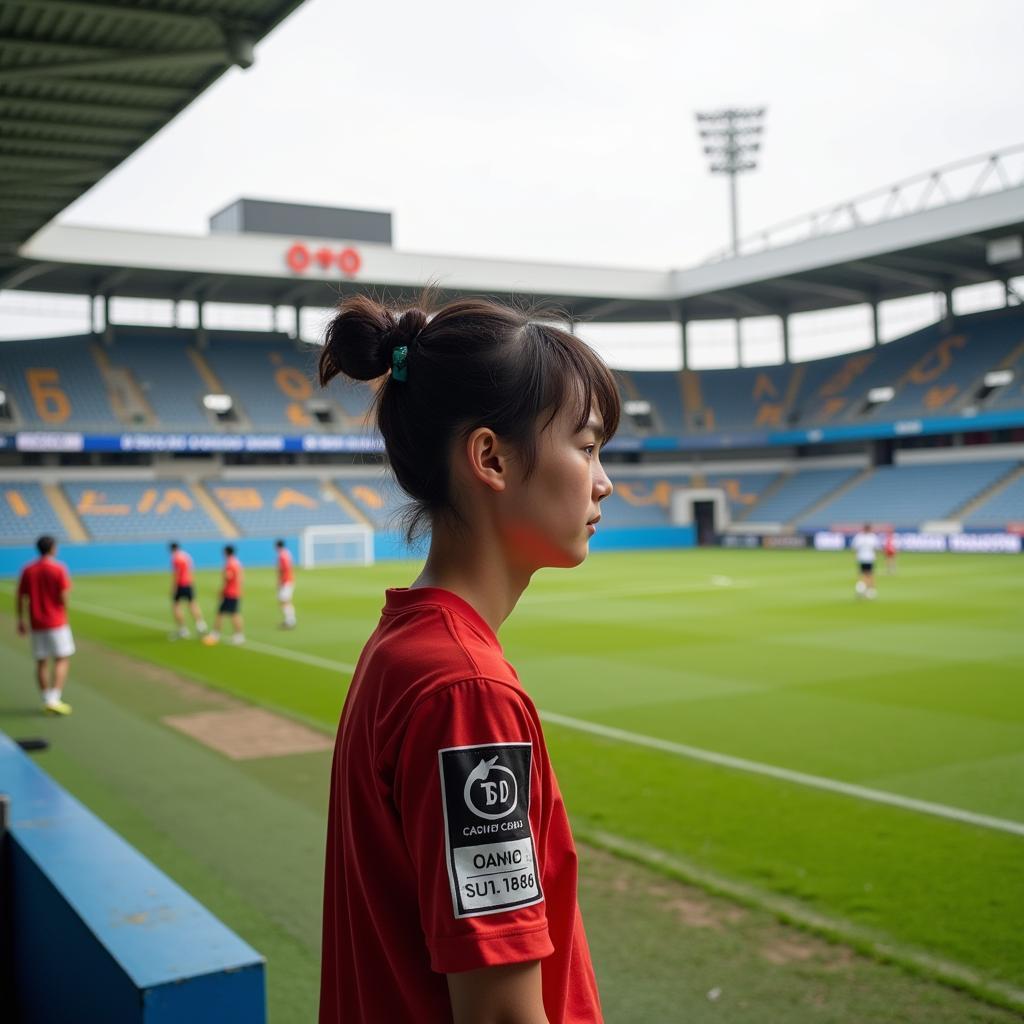 Le Phuong Thao at a football field