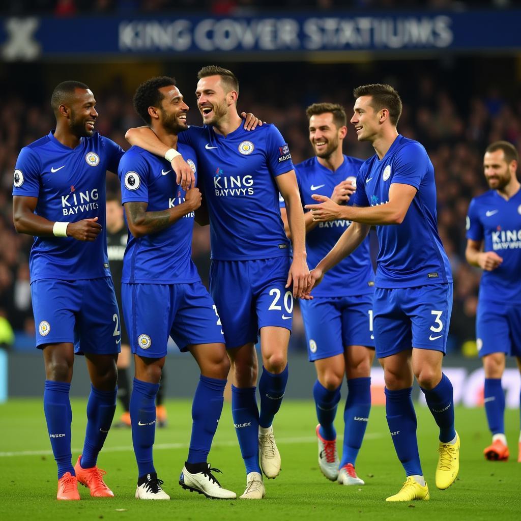 Leicester City players celebrating a goal