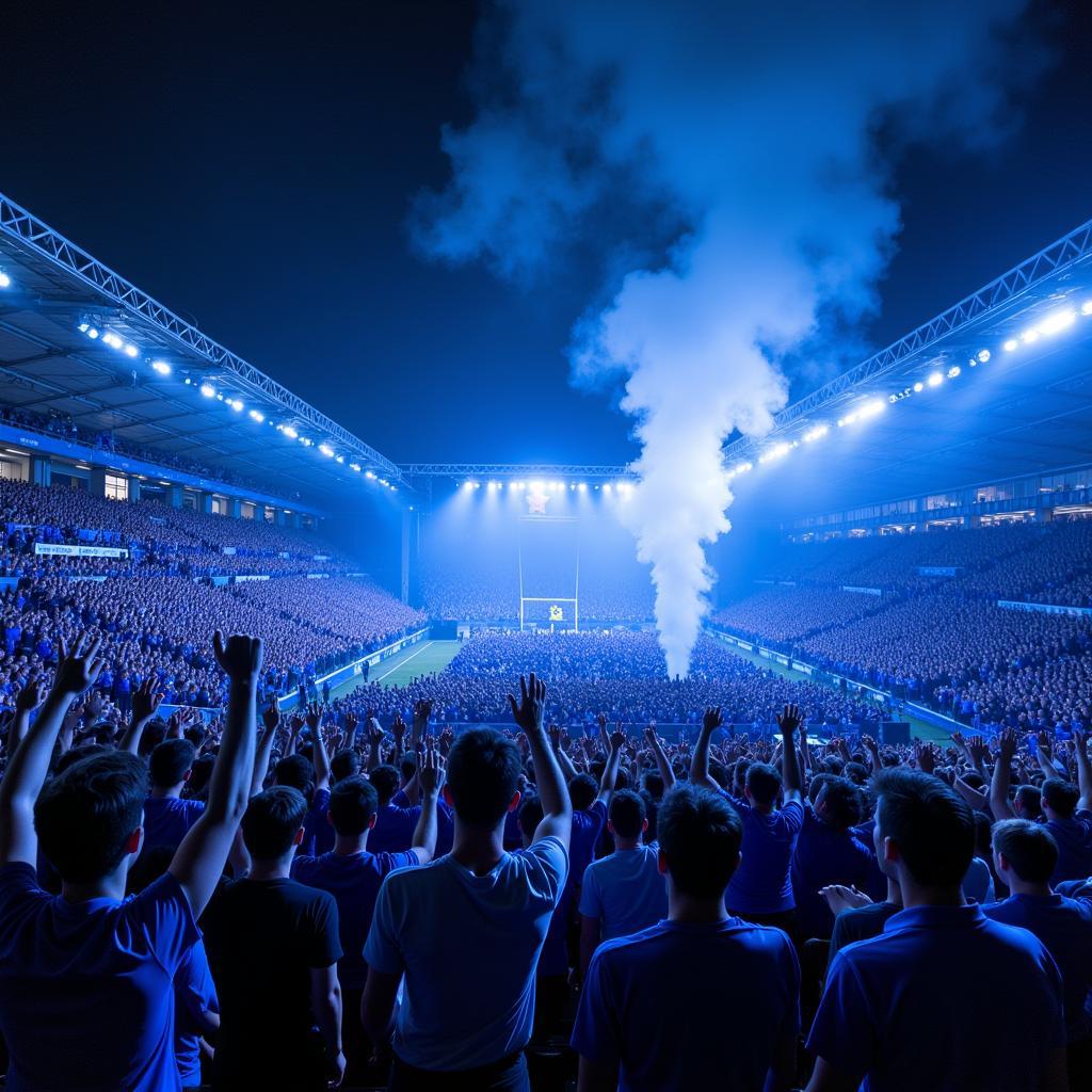 Leicester City fans cheering from the stands