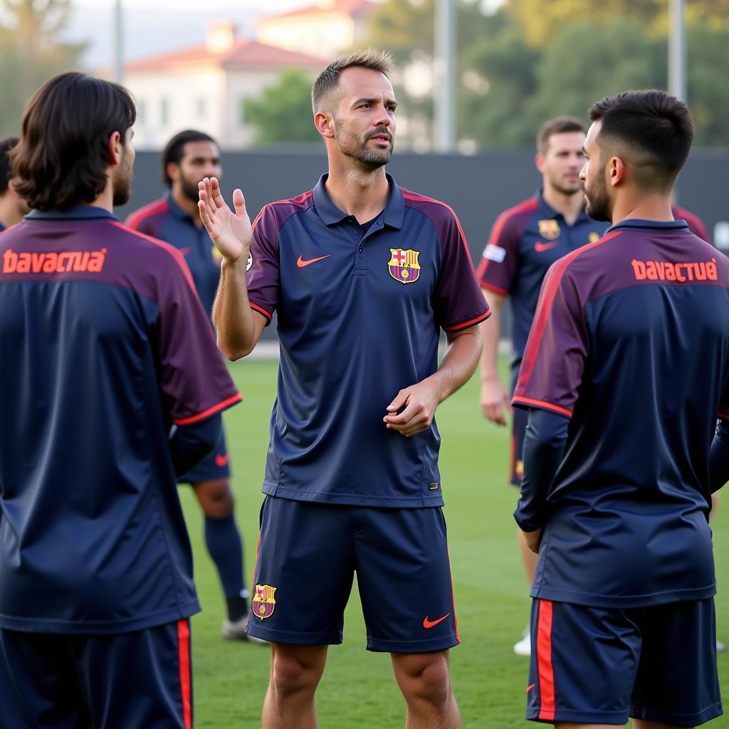 Levante UD coach giving instructions to players during training