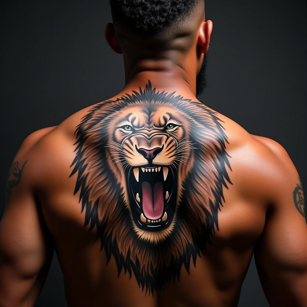 Memphis Depay lion back tattoo