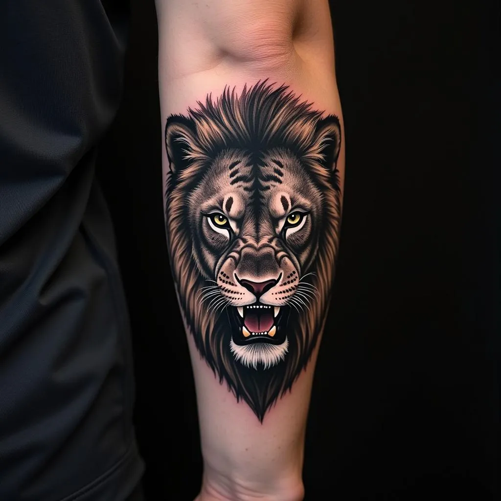 Lion tattoo on a football player