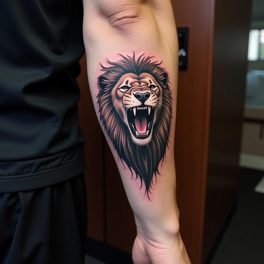 Footballer with Lion Tattoo