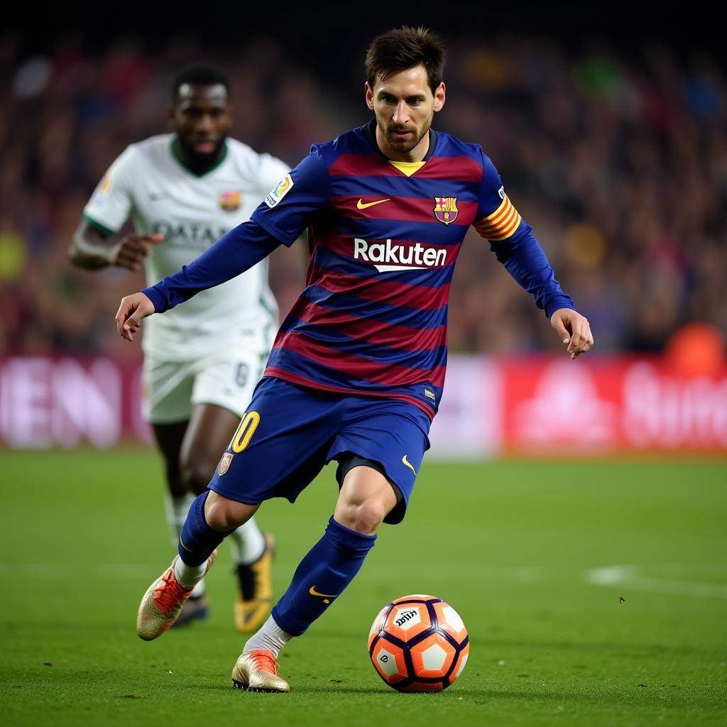 Lionel Messi dribbling the ball during a 2016 Barcelona match.