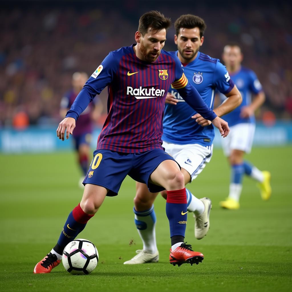 Lionel Messi dribbling past a defender in FIFA Online 4