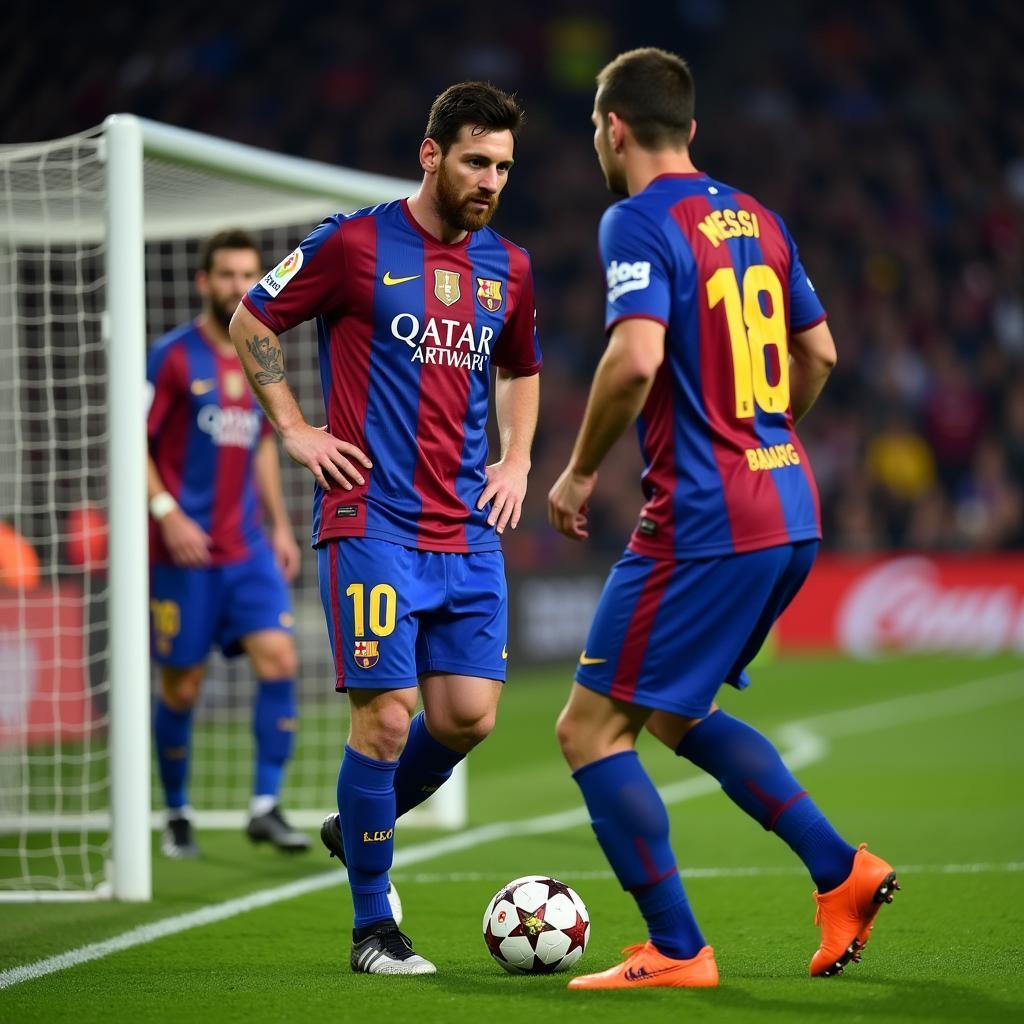 Lionel Messi prepares to take a free-kick.