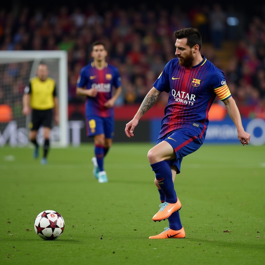 Lionel Messi scoring a free kick against Barcelona