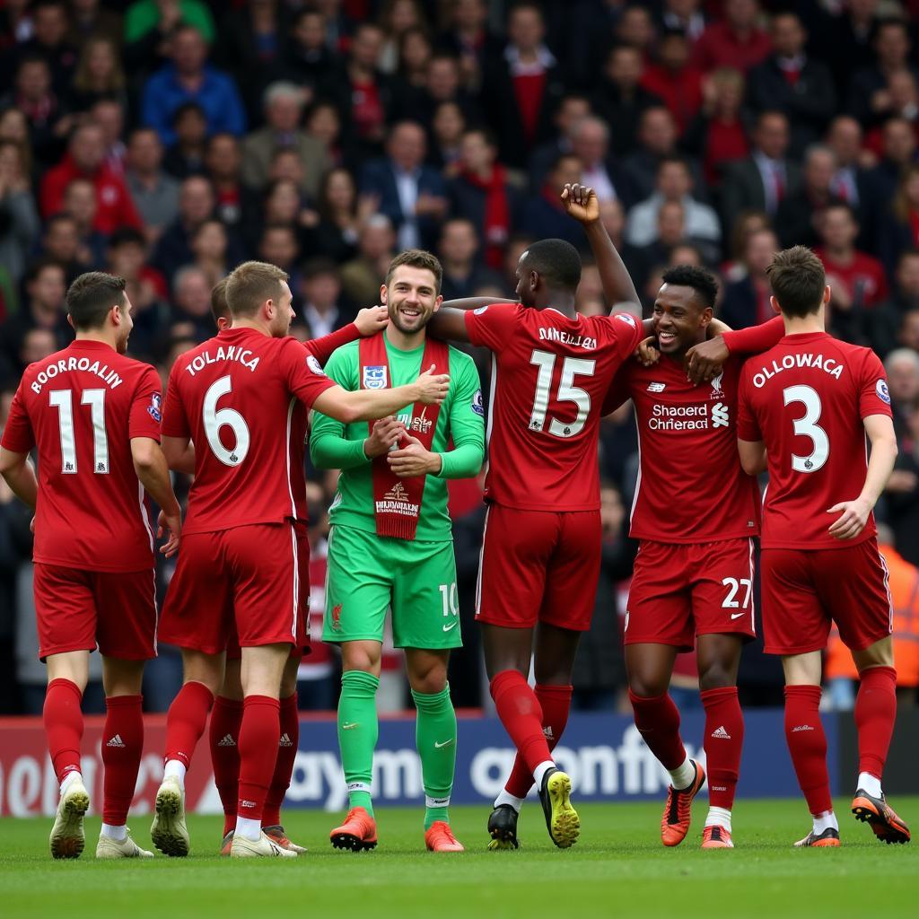 Liverpool players celebrating a clean sheet