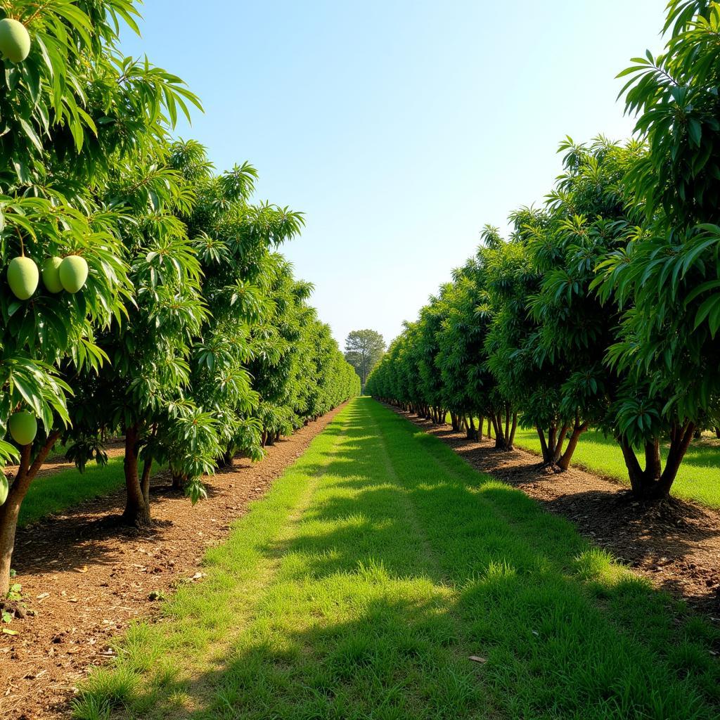 Lush mango orchard in Long An province, Vietnam