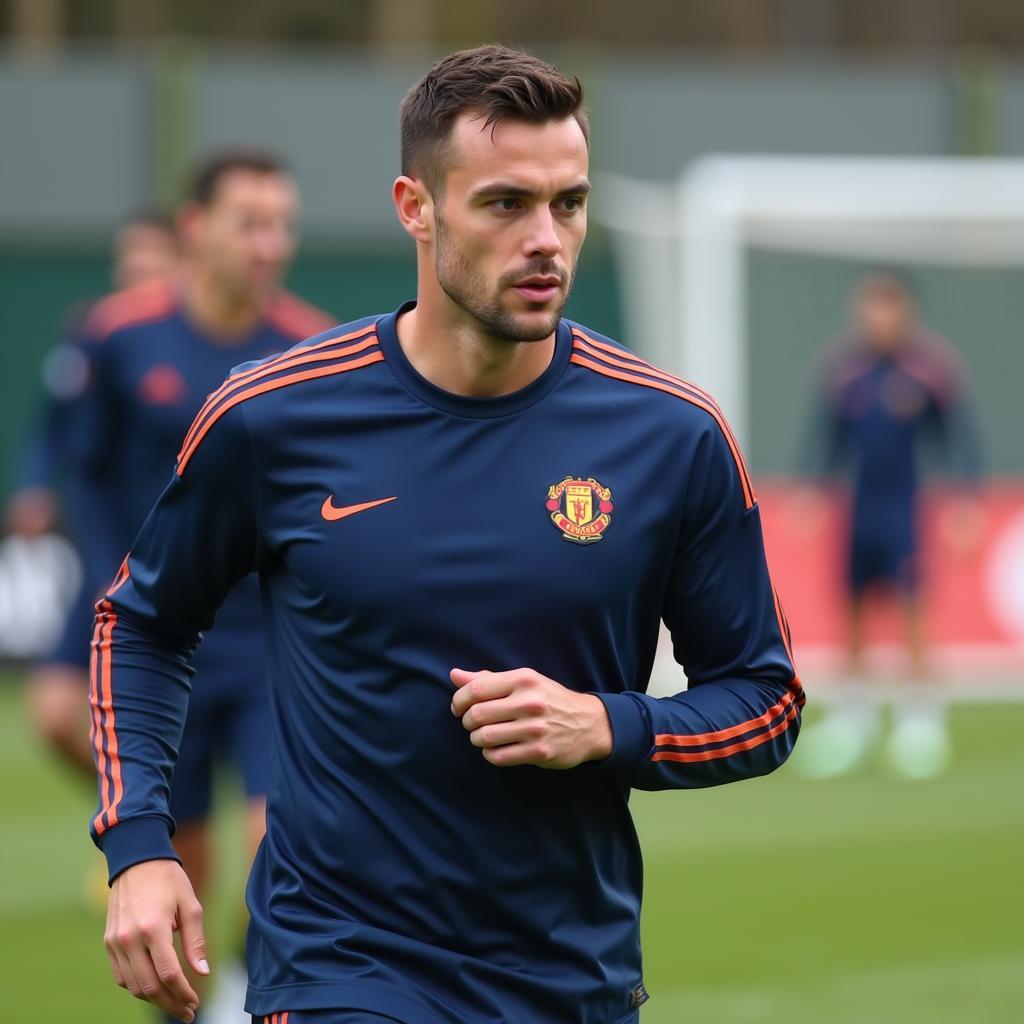 Football player wearing a long sleeve shirt during training