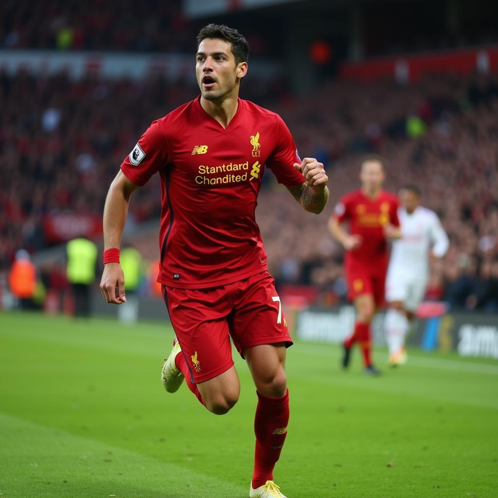 Luis Suarez celebrates a goal for Liverpool