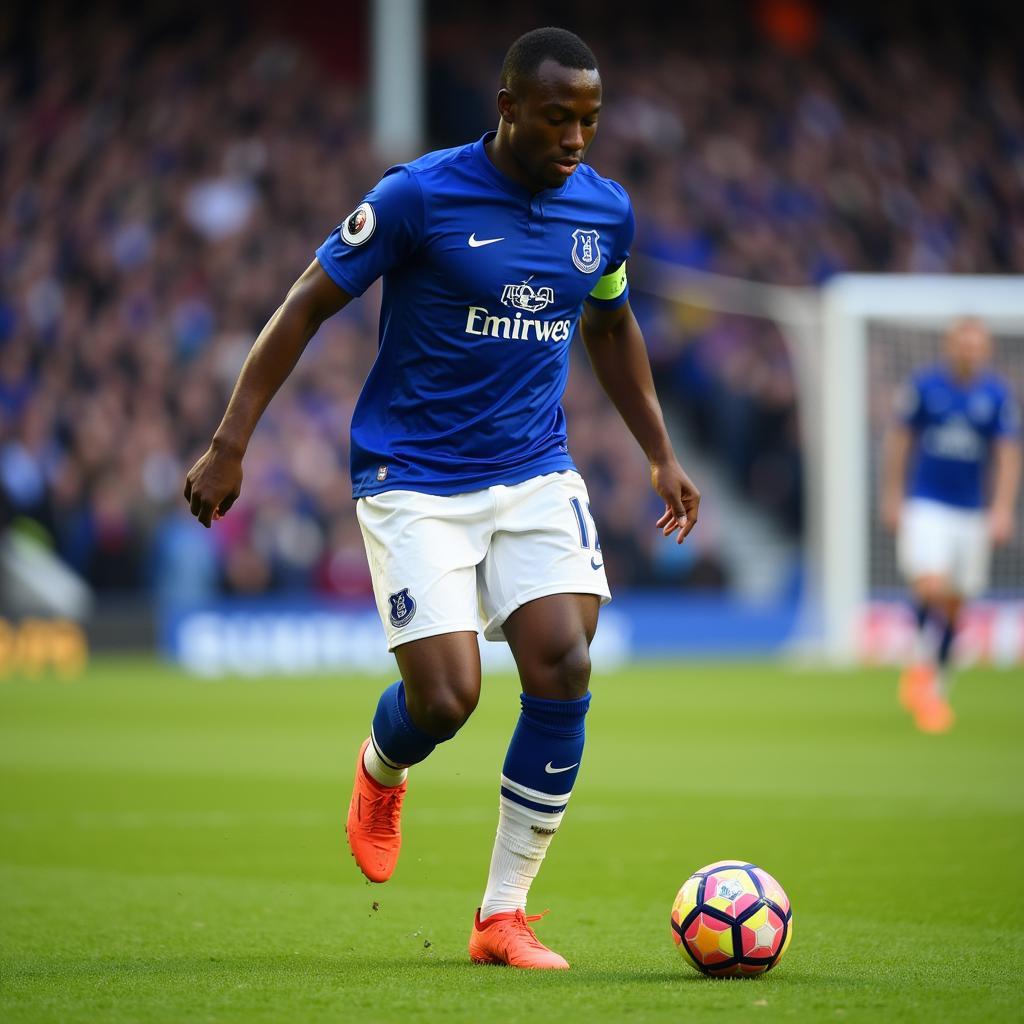 Romelu Lukaku playing for Everton in the Premier League