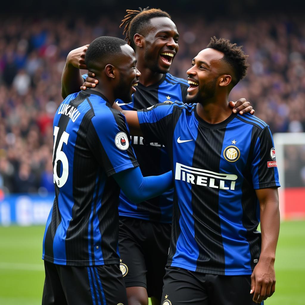 Lukaku celebrating a goal with his Inter Milan teammates