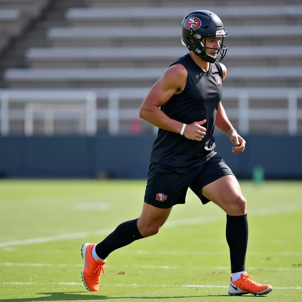 Football player performing lunges